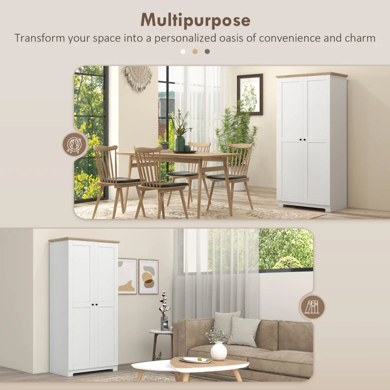 White 2-Door Kitchen Storage Cabinet, Freestanding Pantry Cupboard