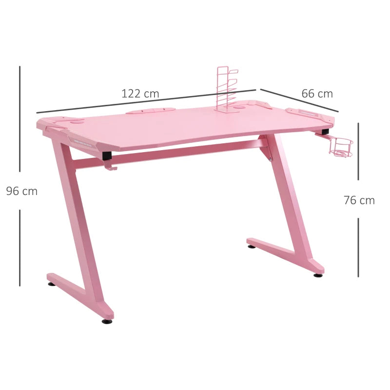 Carbon Fibre Gaming Desk, Pink, Gamer Workstation with Accessories