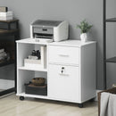 White Mobile Filing Cabinet with Lockable Drawer and Shelves