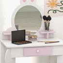 White and Pink Bunny Kids Dressing Table Set with Mirror and Stool