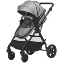Grey Foldable Baby Stroller with Reclining Backrest and Adjustable Canopy