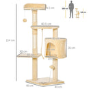 Beige Cat Tree Condo with Toys - 4-tier 114cm Tall