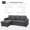 Grey 3 Seater Corner Sofa Bed with Storage and Chaise Lounge