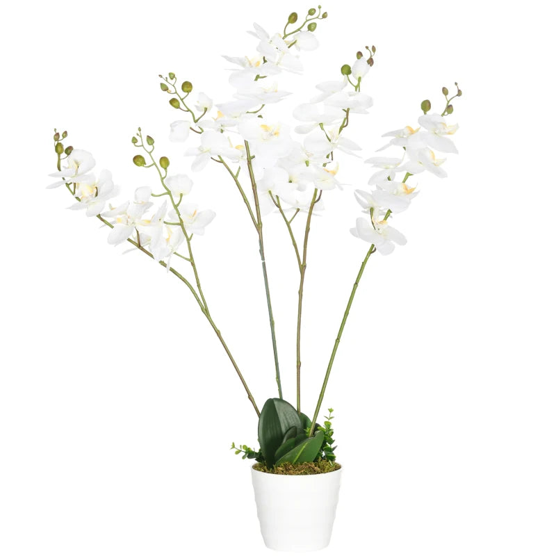 White Artificial Orchid Plant in Pot - Home Decor Wedding Flowers, 17x17x14cm