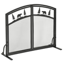 Black Metal Mesh Fire Guard with Double Doors and Tree Decoration