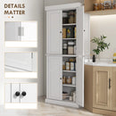White Freestanding Kitchen Storage Cabinet with 4 Doors and 6-Tier Shelving