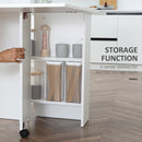 White Folding Dining Table with Shelves and Casters