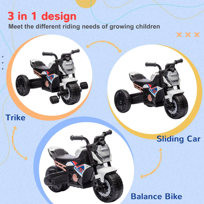 3-in-1 Toddler Trike & Balance Bike with Headlight & Music - White