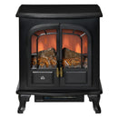 Black Electric Fireplace Stove Heater with LED Flame Effect, Double Door, Portable & Safe