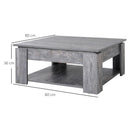 Grey Wood Grain 2-Tier Coffee Table with Bottom Storage Shelf