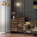 Rustic Brown Wood Effect 6-Drawer Fabric Chest