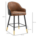 Brown Upholstered Leather Bar Stools Set of 2 with Tufted Back