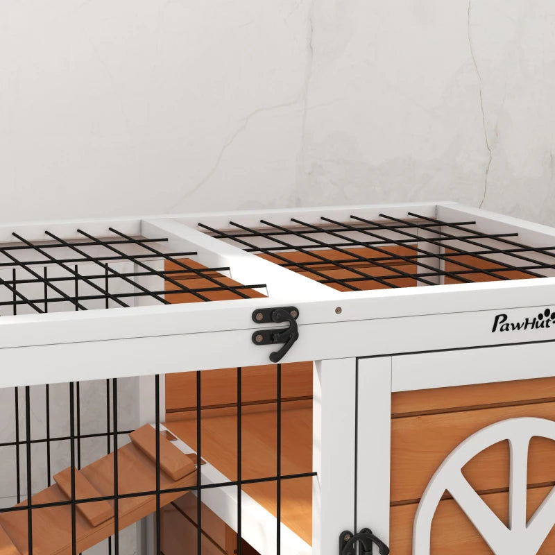 Wooden Small Pet Hutch with Removable Tray and Openable Roof - Natural