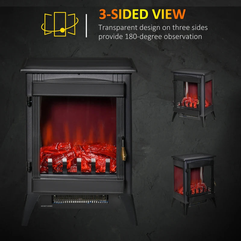 Black Electric Fireplace Stove with LED Flame Effect