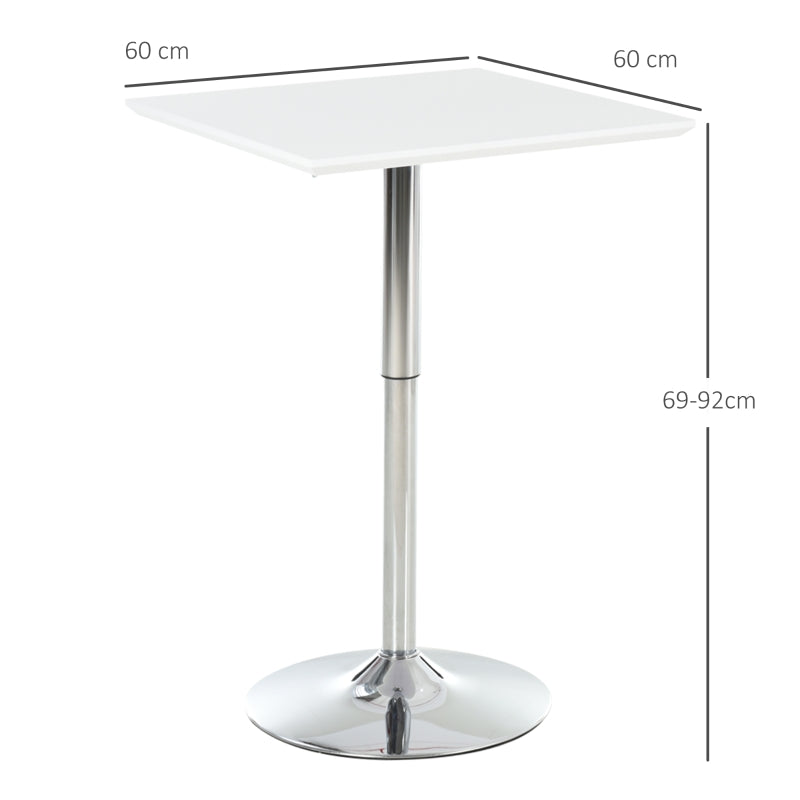 White Square Adjustable Bar Table with Metal Base