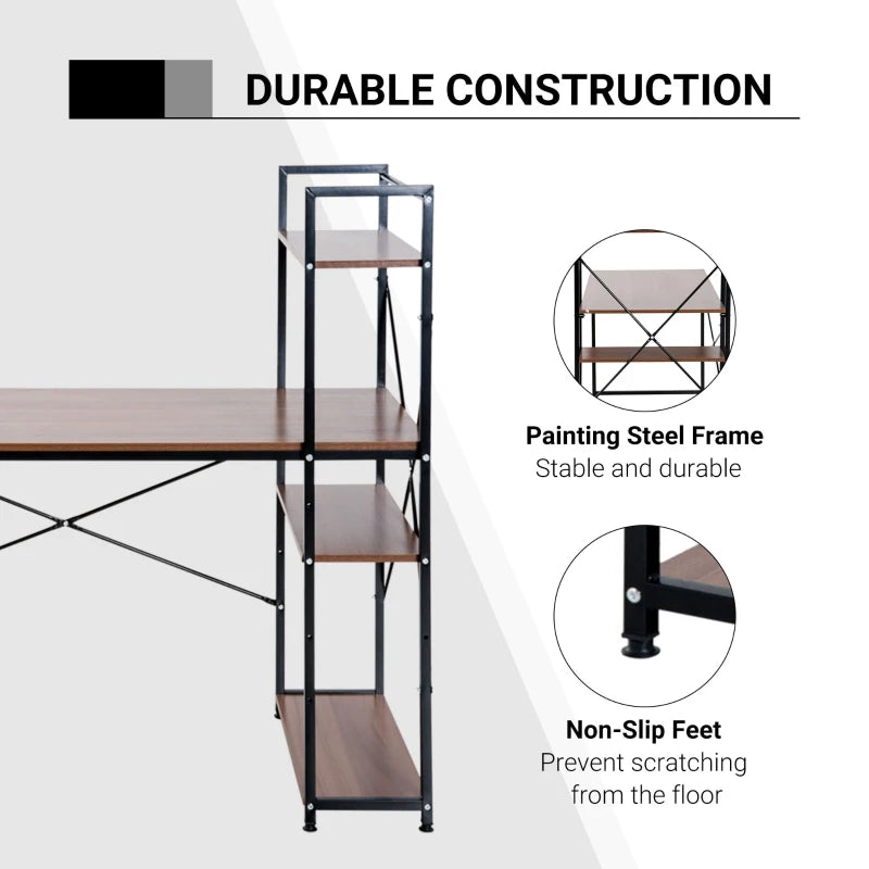 Industrial Walnut and Black Reversible Computer Desk with Storage Shelves