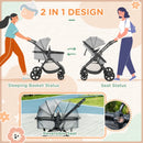 Grey Foldable Baby Stroller with Reclining Backrest and Adjustable Canopy