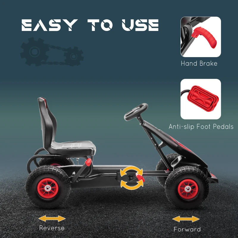 Red Kids Pedal Go Kart with Adjustable Seat and Inflatable Tyres