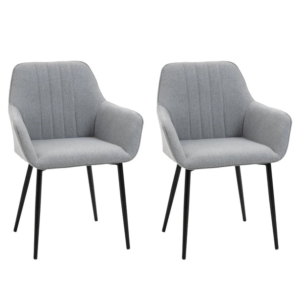 Light Grey Upholstered Dining Chairs with Metal Legs, Set of 2