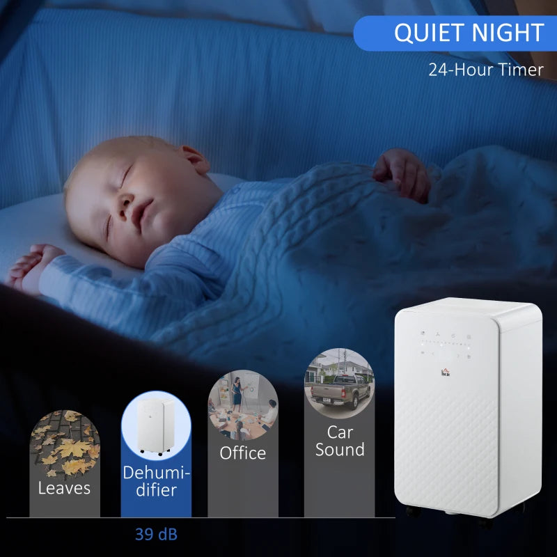 White Portable Dehumidifier with Air Purifier, 24H Timer, 5 Modes, 12L/Day