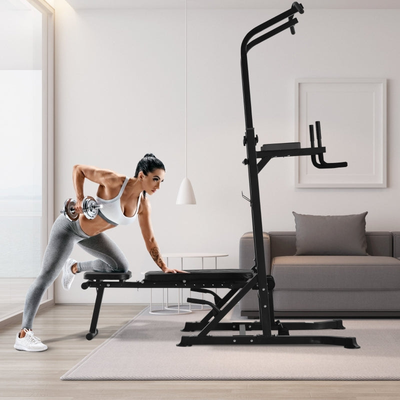 Adjustable Weight Bench with Pull Up Bar and Dip Station - Black