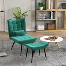 Green Upholstered Accent Chair Set with Footstool - Modern Armless Design