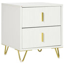 White 2-Drawer Metal Frame Bedside Table With Gold Legs