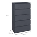 Modern Grey 5-Drawer Chest of Drawers for Bedroom Storage