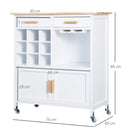 Rolling Kitchen Cart Sideboard Island - White Portable Storage Cabinet with Wine Racks