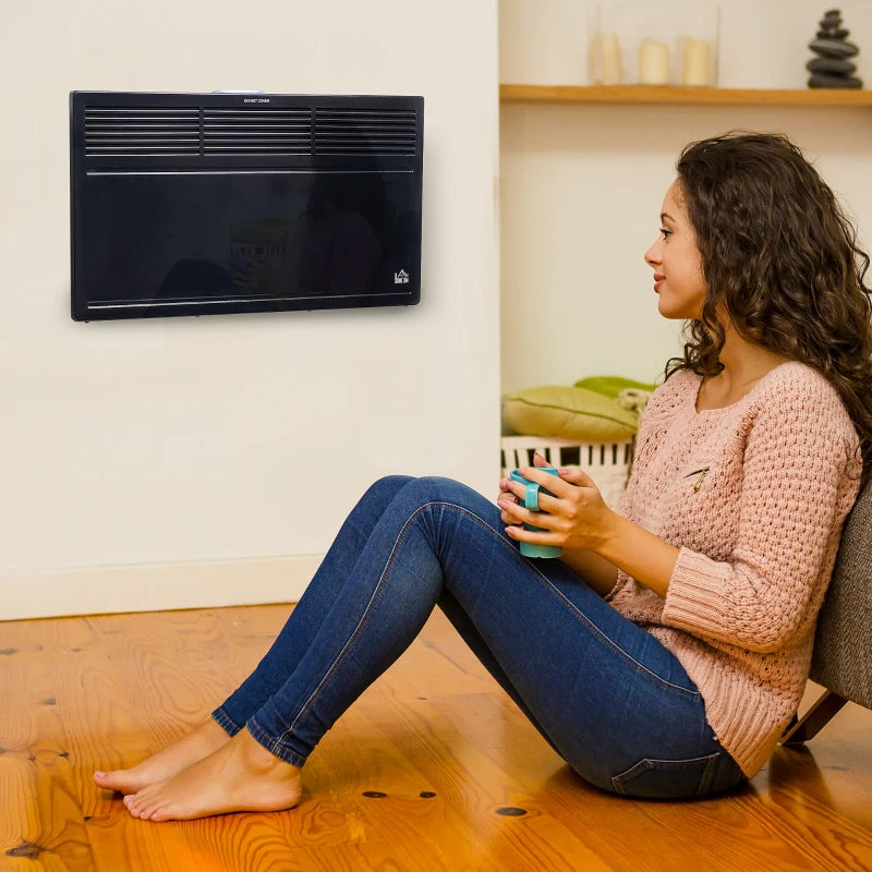 Black Electric Convector Heater - 2 Heat Settings, Adjustable Thermostat