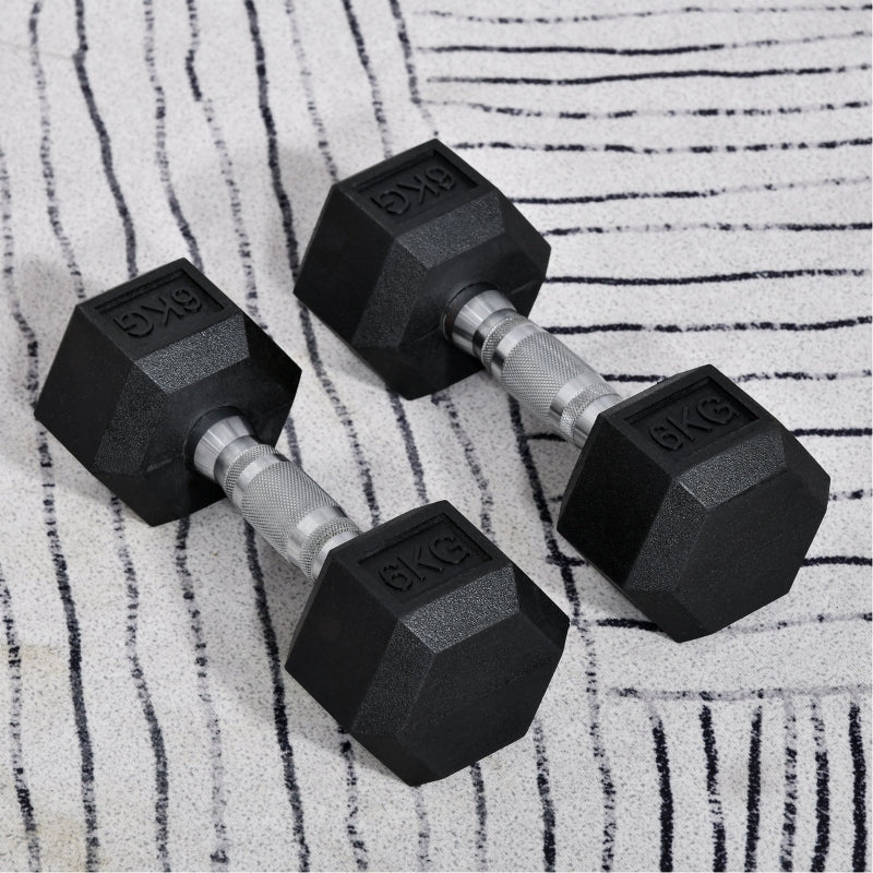 6kg Hex Rubber Dumbbells Set - Home Gym Weight Lifting Equipment