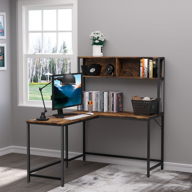 Brown L-Shaped Computer Desk with Storage Compartments