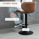 Brown Microfiber Cloth Swivel Bar Stool Set of 2, Adjustable Height Armless Chairs