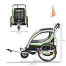 Green 2-Seater Child Bike Trailer & Stroller Combo with Safety Features