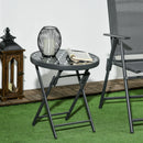 Round Outdoor Folding Patio Table with Imitation Marble Glass Top
