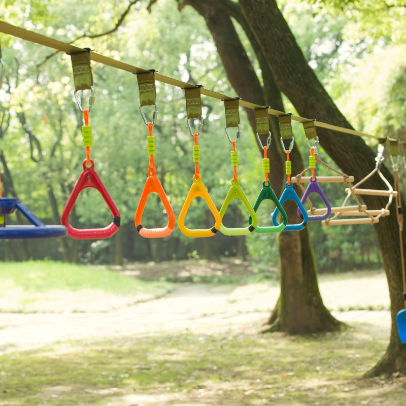 Kids 42.6 FT Obstacle Course Set with Monkey Bars and Swing - Blue