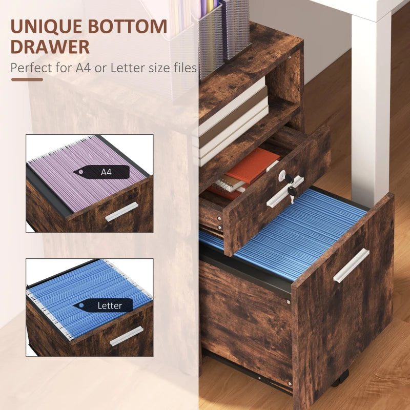 Wood-Effect 2-Drawer Filing Cabinet with Wheels