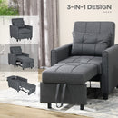 Grey Convertible Sleeper Chair with Adjustable Backrest and Side Pockets