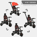 Red 4-in-1 Kids Trike with Adjustable Seat & Canopy