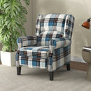 Blue Wingback Reclining Armchair with Footrest - Wood Legs