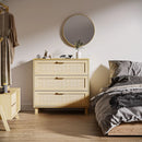 Natural Rattan 3-Drawer Boho Dresser for Bedroom, Living Room, Hallway
