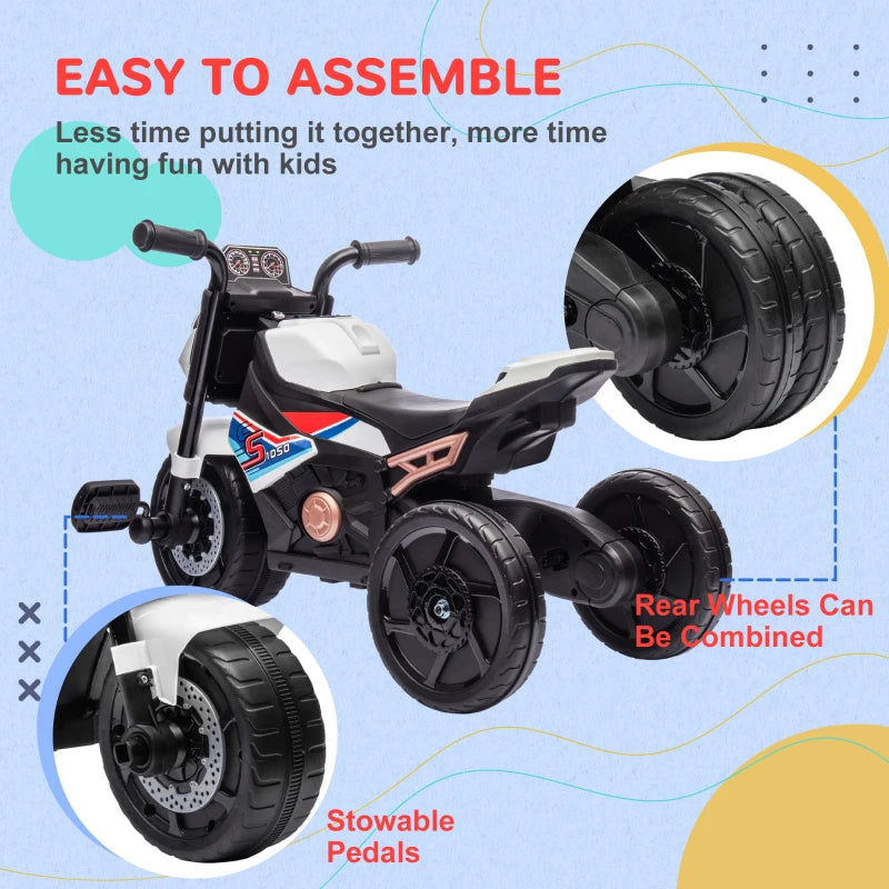 3-in-1 Toddler Trike & Balance Bike with Headlight & Music - White