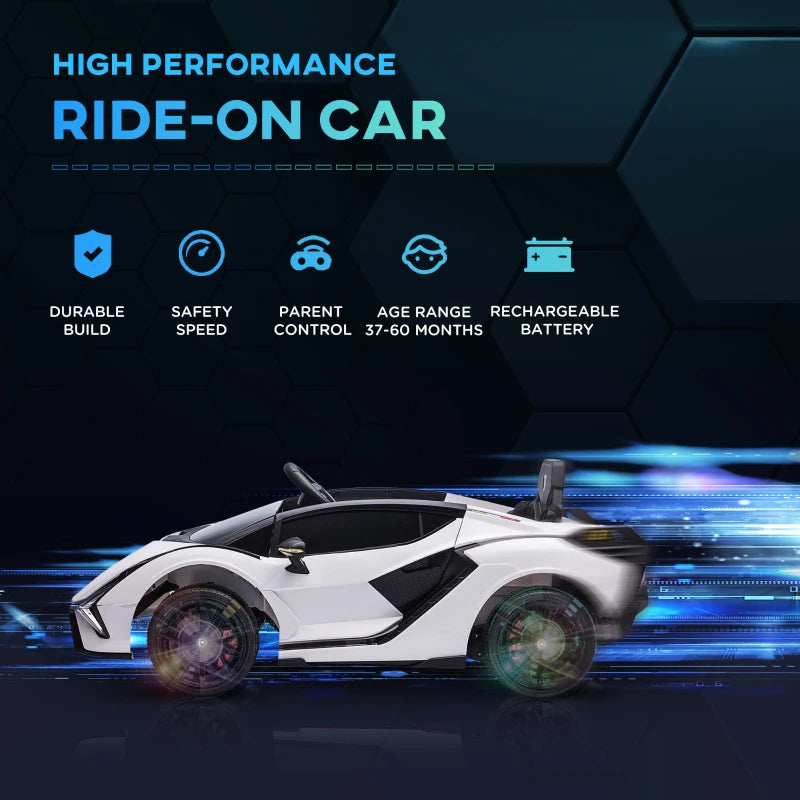 White 12V Kids Electric Ride-On Car with Remote Control and Music
