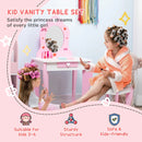 Kids Pink Dressing Table Set with Mirror, Stool, Drawer - Cute Patterns, Ages 3-6