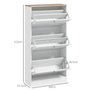 White Slim Shoe Cabinet with 3 Flip Drawers - 18 Pair Storage