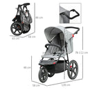 Grey Foldable 3-Wheel Baby Stroller with Canopy and Storage Basket