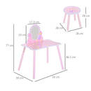 Kids Pink Wooden Dressing Table Set with Mirror & Stool