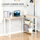 Oak Tone L-Shaped Folding Corner Desk with Storage Shelf