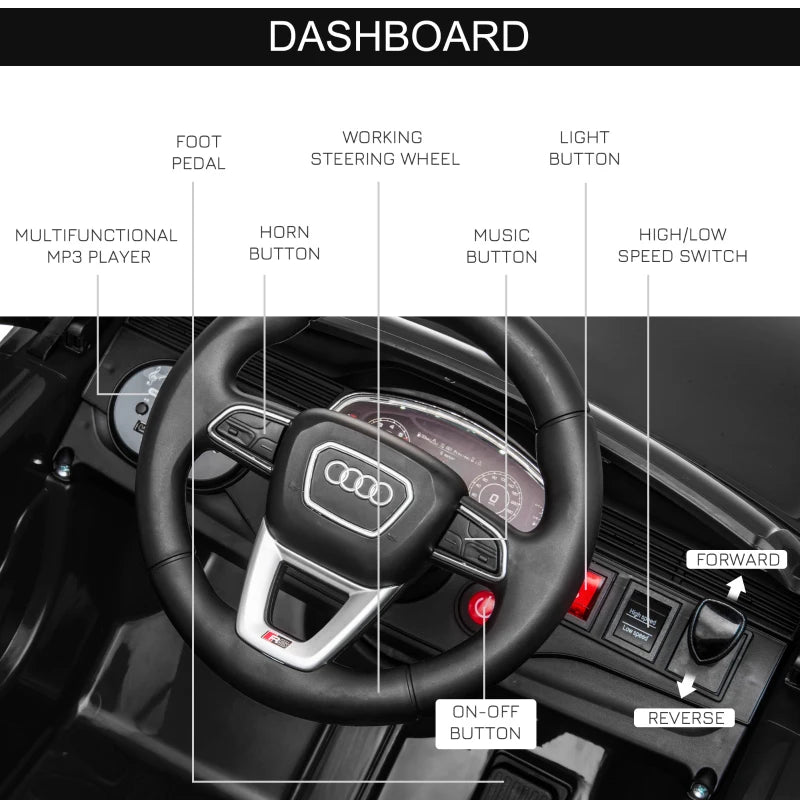 Black Audi RS Q8 6V Kids Electric Ride-On Car with Remote Control and Music