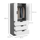 Grey 2-Door Wardrobe with Drawers and Hanging Rod for Bedroom